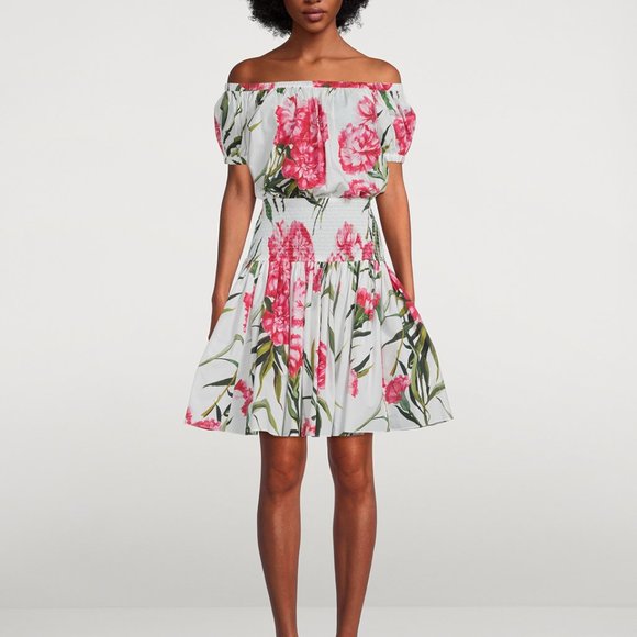 DOLCE&GABBANA Off-The-Shoulder Carnation-Print Dress - Picture 3 of 11